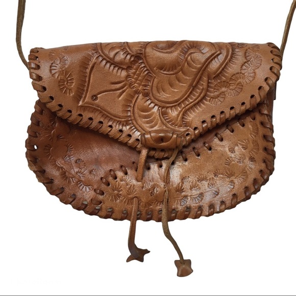 Real Leather Little Brown Floral Crossbody Bag - Picture 5 of 6